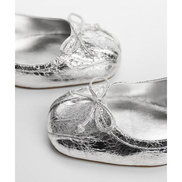 MANGO Metallic Silver Slingback Heels NWT | Bow Block Heel 8.5 / 39 - Picture 10 of 13